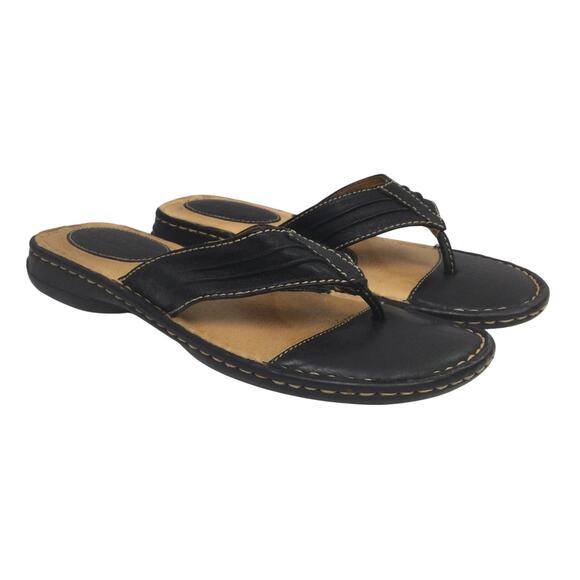 Born Leather Thong Open Toe Comfort Flip Flop Sandal Women's Black Size 9 - Picture 1 of 13
